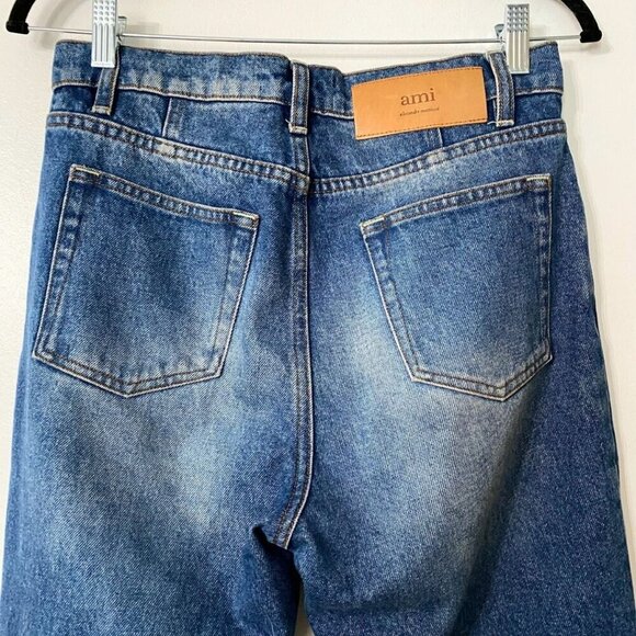 AMI PARIS WOMEN'S BLUE STONEWASH STRAIGHT LEG JEANS - 28 - Picture 5 of 10